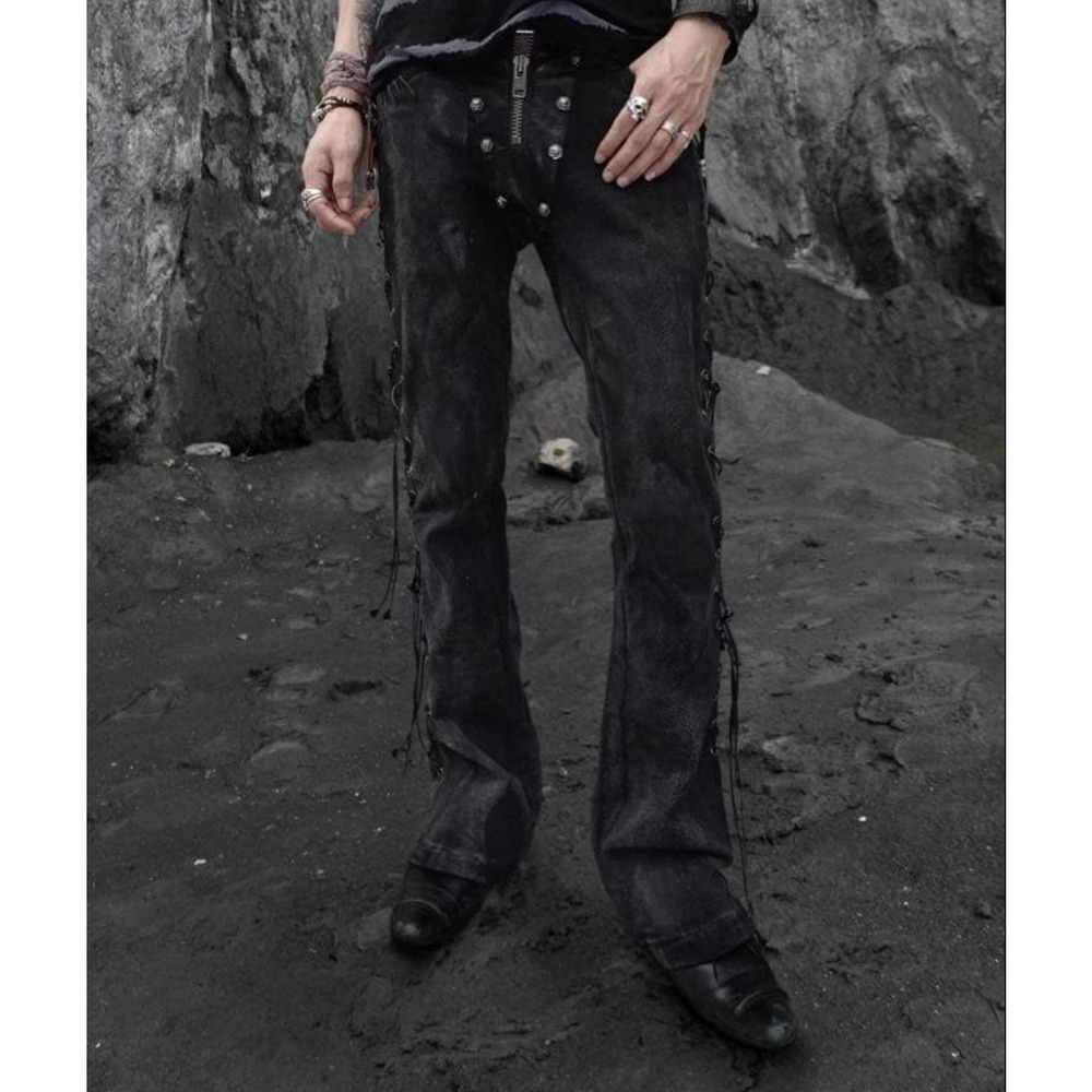 The Space Between Us Black Snake Jeans Sz M Lace Up Side Distressed Goth Skull